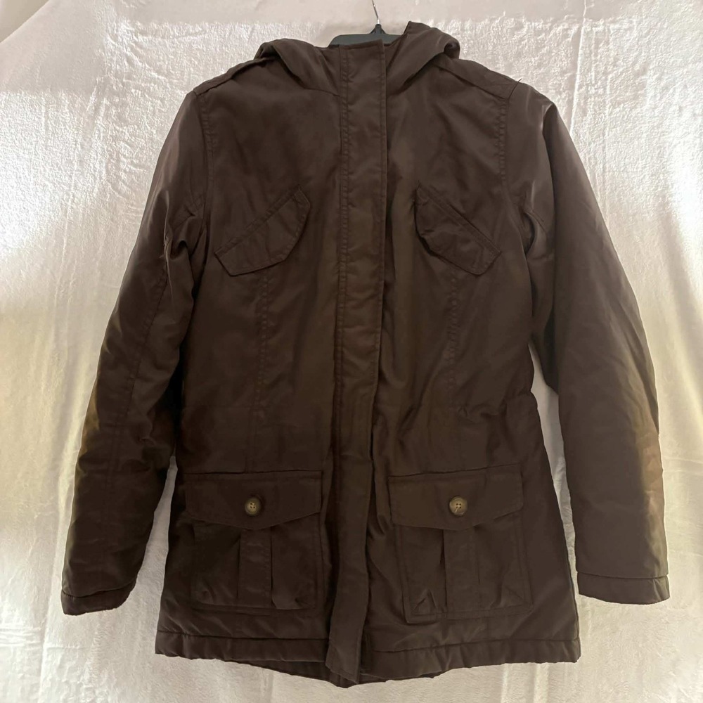 Lands End Kids Parka Jacket Youth XL 16 Brown Sherpa Lined Hooded Winter Coat